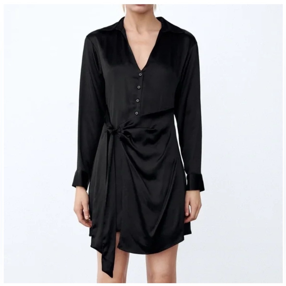 Zara NWT Black Long Sleeve Mini Dress XS
